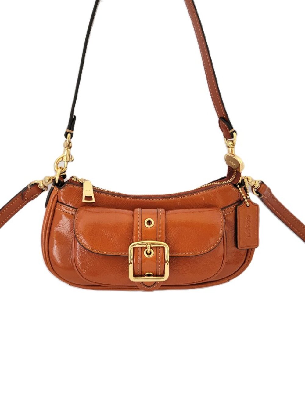 Coach CDB19 Ashton Mini Shoulder Bag Glazed Leather Crossbody Cinnamon Bag